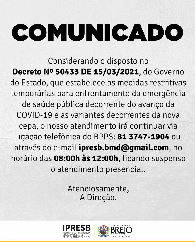 Comunicado Sobre os Atendimentos no IPRESB